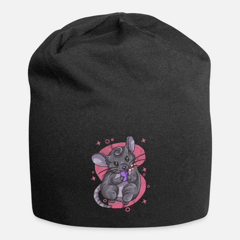 Mouse Gift Mouse Kids Men Mouse Rat - Jersey Beanie - black