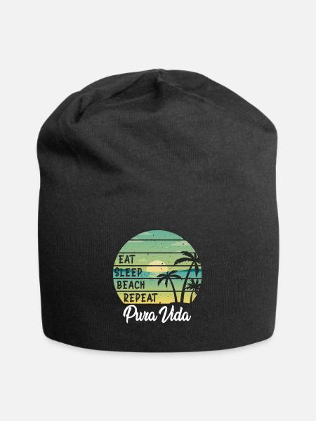 Eat Sleep Beach Repeat Pura Vida Palmen Sunset - Jersey-Beanie - Schwarz