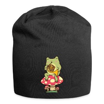 Grenouille sur champignon avec Français corne Français corniste Joueur de cor - Bonnet en jersey - noir - Devant