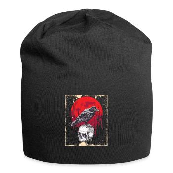 Gothic Skull-Red Moon-Black Crow - Jersey Beanie - black - Front