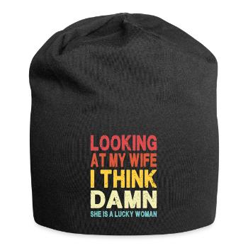 Wenn ich mir meine Frau anschaue, ist sie eine glückliche Frau - Lustig - Jersey-Beanie - Schwarz - Vorne