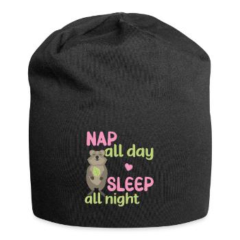 Nap all Day - Sleep all Night / Grinsendes Quokka - Jersey-Beanie - Schwarz - Vorne