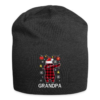 Plaid Bear Dabbing For Grandpa December Christmas - Jersey Beanie - charcoal grey - Front