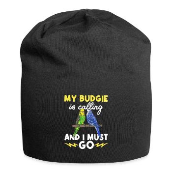 Budgerigar Parakeet Bird Pet Gift - Jersey Beanie - black - Front