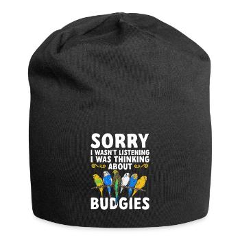 Budgerigar Parakeet Bird Pet Gift - Jersey Beanie - black - Front
