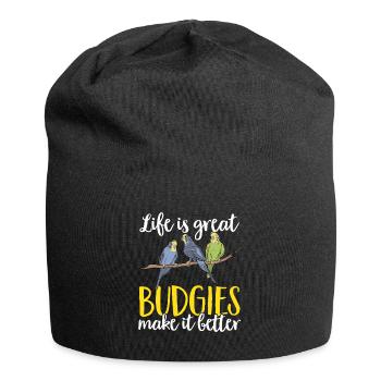 Budgerigar Parakeet Bird Pet Gift - Jersey Beanie - black - Front