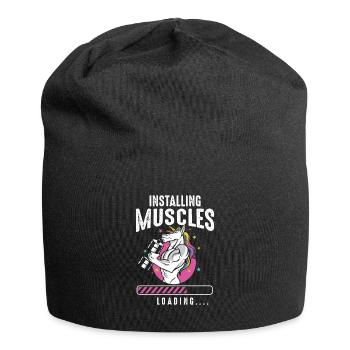 Installing Muscles Loading Workout Gym Unicorn - Jersey-Beanie - Schwarz - Vorne