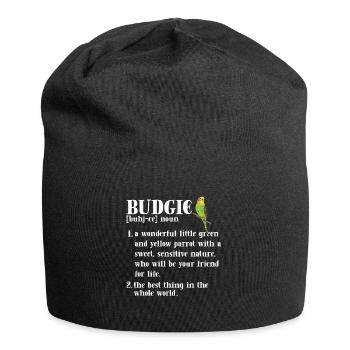 Budgerigar Parakeet Bird Pet Gift - Jersey Beanie - black - Front