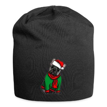 Bulldog avec chapeau de Noël costume de Noël - Bonnet en jersey - noir - Devant