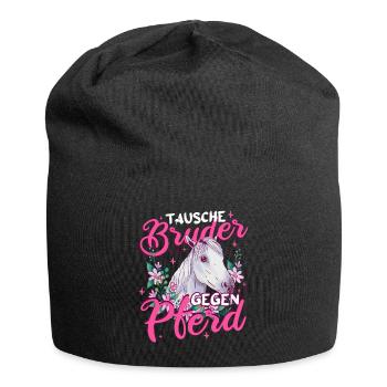 Pferde Mädchen Tausche Bruder gegen Pferd - Jersey-Beanie - Schwarz - Vorne