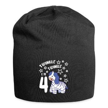 Four 4yr 4th Zebra Birthday Girl 4 Years Old Gift - Jersey Beanie - black - Front