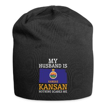 Nothing Scares Me Kansan Husband Kansas - Jersey Beanie - black - Front