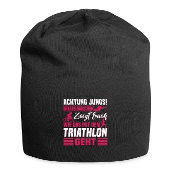 Triathlon Dieses Mädchen zeigt euch wie das geht - Jersey-Beanie - Schwarz - Vorne