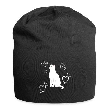 Cat Love Heart Kitten Children - Jersey Beanie - black - Front