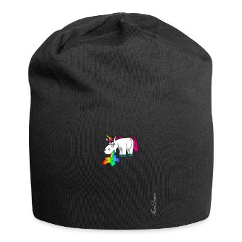 Mignonne licorne pukes arc-en-ciel coloré - Bonnet en jersey - noir - Devant