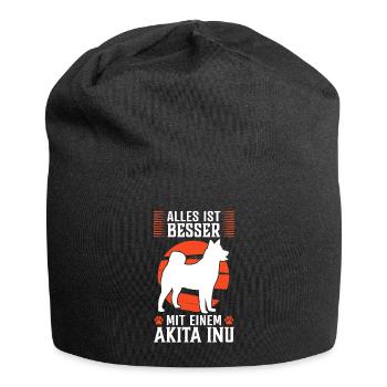 Alles ist besser mit Akita Inu japanischer Spitz - Jersey-Beanie - Schwarz - Vorne