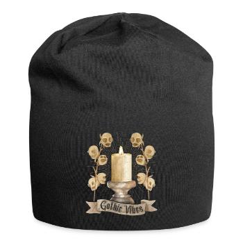 Goth, Gothic-Vibes Totenkopf und Kerze - Jersey-Beanie - Schwarz - Vorne
