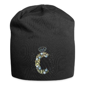 Monogramm Buchstabe C mit Krone, florales Ornament - Jersey-Beanie - Schwarz - Vorne
