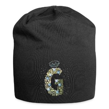Lettre monogramme G avec couronne, ornement floral - Bonnet en jersey - noir - Devant