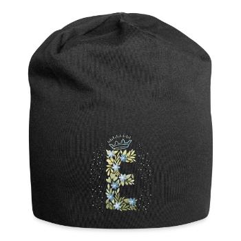 Lettre monogramme E avec couronne, ornement floral - Bonnet en jersey - noir - Devant