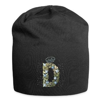 Monogramme lettre D avec couronne, ornement floral - Bonnet en jersey - noir - Devant