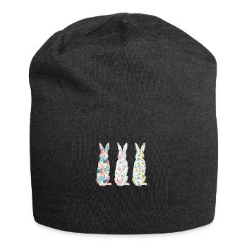 Pâques Trois lapins Fleur de lapin - Bonnet en jersey - charbon - Devant