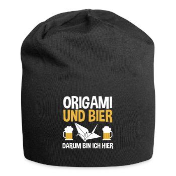 Origami und Bier darum bin ich hier - Jersey-Beanie - Schwarz - Vorne