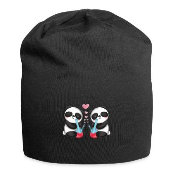 Panda Bears in Love Smoke Bong Cute - Jersey Beanie - black - Front