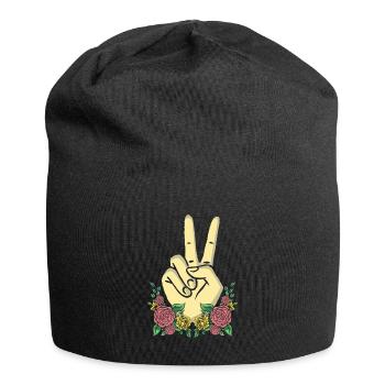 Peace Hand Sign Floral Positive Peace Lover - Jersey Beanie - black - Front