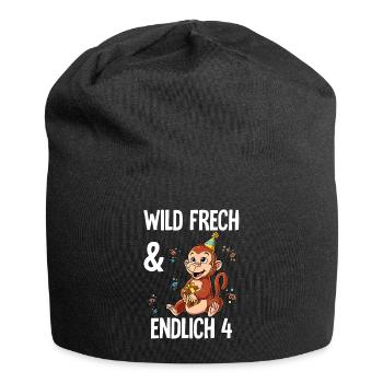 4. Geburtstag Affe Wild Frech Und Endlich 4 Jahre - Jersey-Beanie - Schwarz - Vorne