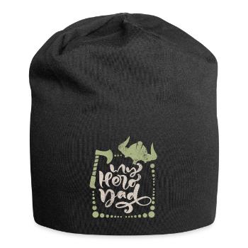 Wikinger Vatertag Spruch mit Wikinger-Helm und Axt - Jersey-Beanie - Schwarz - Vorne