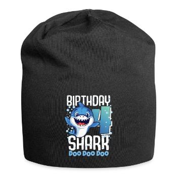 Birthday Shark 4. Geburtstag Haifisch 4 Jahre Hai - Jersey-Beanie - Schwarz - Vorne