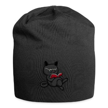 Katze Buchliebhaber Bücher Lesen - Jersey-Beanie - Schwarz - Vorne