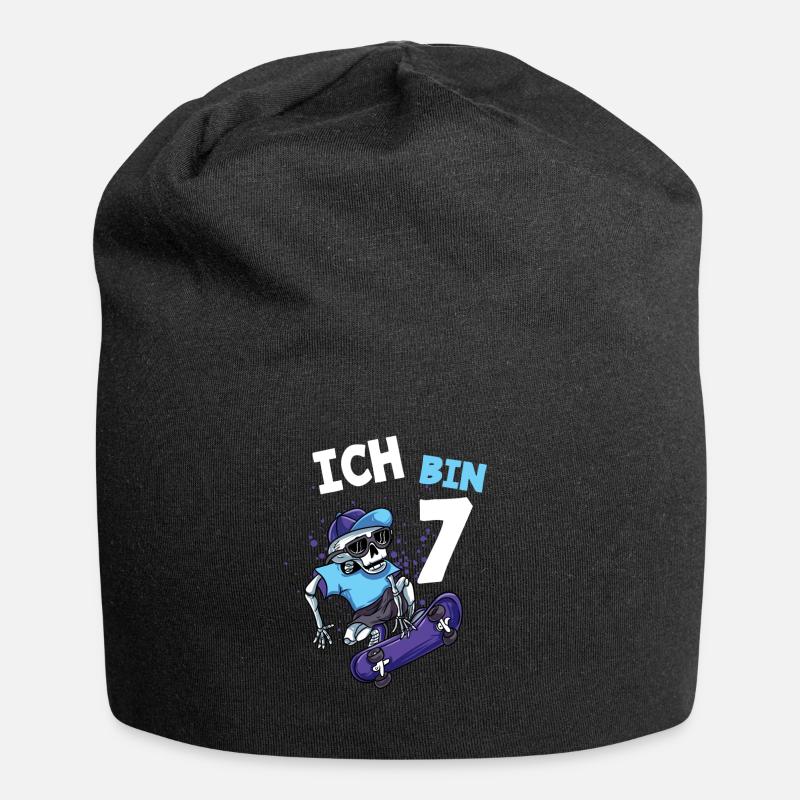 Ich bin 7 Jahre Skateboard 7. Geburtstag - Jersey-Beanie - Schwarz