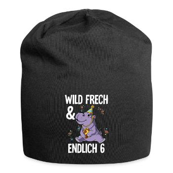 6. Geburtstag Nilpferd Wild Frech Und Endlich 6 - Jersey-Beanie - Schwarz - Vorne