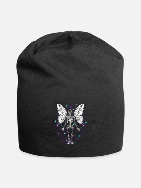 Skeleton Butterfly Dripping Skull Goth - Jersey Beanie - black