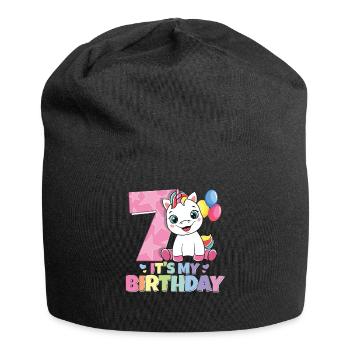 Regenbogen Einhorn 7. Geburtstag Mädchen 7 Jahre - Jersey-Beanie - Schwarz - Vorne