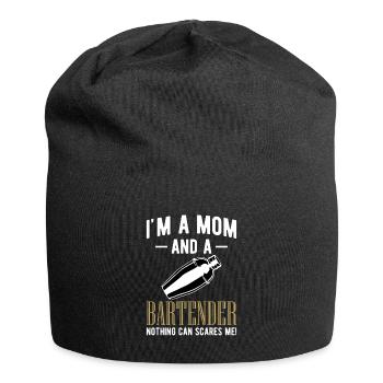 Dans Une maman et une chemise de barman - Bonnet en jersey - noir - Devant