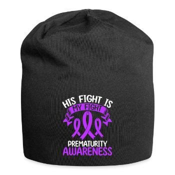 Prematurity Ribbon Month His Fight is my Fight - Jersey Beanie - black - Front