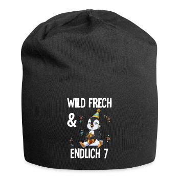 7. Geburtstag Pinguin Wild Frech Und Endlich 7 - Jersey-Beanie - Schwarz - Vorne
