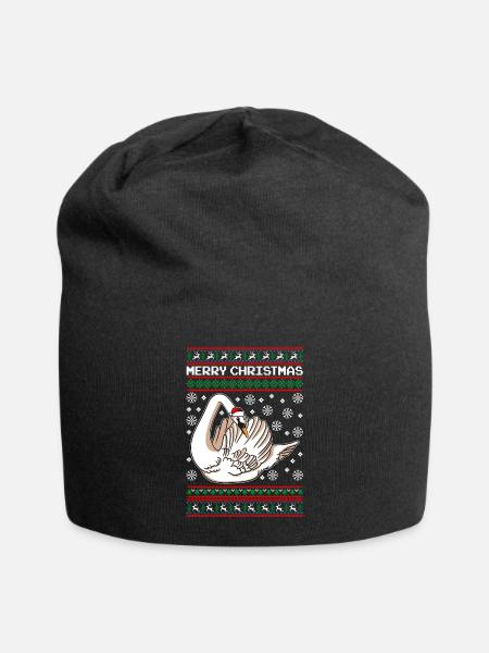 Christmas Swan Merry Christmas - Jersey Beanie - black