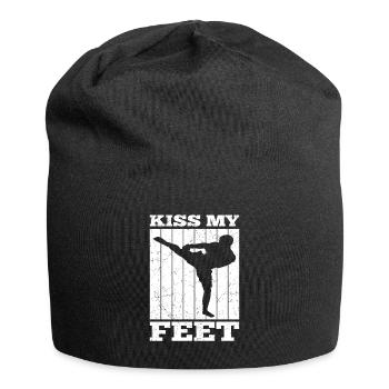Kickboxing Kiss My Feet Funny Kickboxer Gift Idea - Jersey Beanie - black - Front