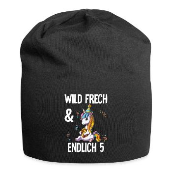 5. Geburtstag Einhorn Wild Frech Und Endlich 5 - Jersey-Beanie - Schwarz - Vorne