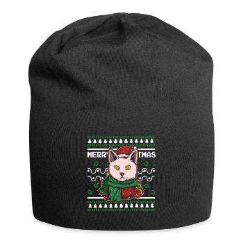 Moche pull de Noël Tshirt chat de Noël - Bonnet en jersey - noir - Devant