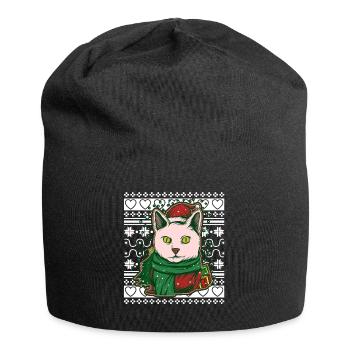 Ugly Christmas Sweater Christmas Cat - Jersey Beanie - black - Front