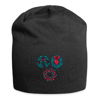 Drei verschiedene Weihnachtskränze - Jersey-Beanie - Schwarz - Vorne