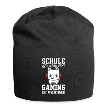 Gaming Katze - Computerspiele Videospiele Schule - Jersey-Beanie - Schwarz - Vorne