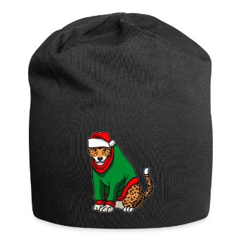 Léopard avec pull de Noël - Bonnet en jersey - noir - Devant