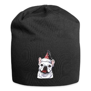 Französische Bulldogge - Jersey-Beanie - Schwarz - Vorne