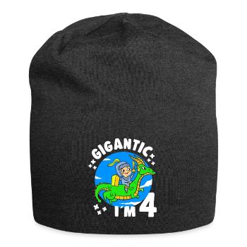 4th B-Day Party Gigantic at 4 Years Old Birthday - Jersey Beanie - charcoal grey - Front
